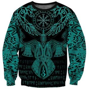 JJLLAZAD Odin Raven Hoodie Heren Groen Aegishjalmur Nordic Rune Zomer Winter Viking Cosplay Kostuums 11 soorten en 8 maten, Sweatshirt, 4XL