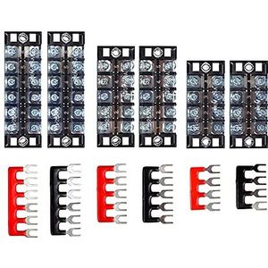 HUAZIZ 6 stuks schroefklemmenblok (600 V/25 A) 4/5/6 positie dubbele rij bandschroef, 6 stuks rood en zwart barrière strip terminal aansluitstrip voorgeïsoleerd 4/5/6 inch