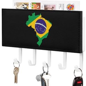 Brazilië Vlag Kaart Sleutelhaken Wandmontage Mail Organizer Zelfklevende Sleutelhanger voor Hal Entryway Keuken Badkamer