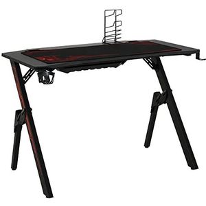 HOMCOM gaming tafel bureau computertafel werktafel meubels voor kantoor woonkamer werkkamer, modern design, MDF, metaal, 110 x 59 x 75 cm, zwart + rood