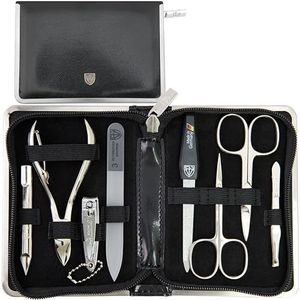 DREI SCHWERTER Germany manicure set nagelnecessaire 'Andria' - 8-delig zwart kunstleer, inhoud: nagelschaar, nageltang, glazen nagelvijl, huidschaar, pincet en nog veel meer!
