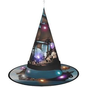 SSIMOO Cool piratenschip elegante vrouwen Halloween heksenhoed geleid verlicht accessoire - perfect voor feesten en rollenspellen