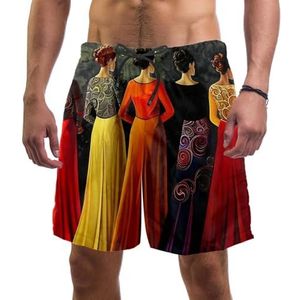 Mannen Board Shorts, Artistiek Elegante Vrouwen Print Sneldrogende Badmode Strand Vakantie Party Bermuda Zwemmen Grote Broek, Artistiek Elegant Vrouwen Print, S