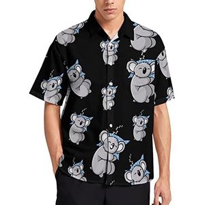 Leuke Koala Bear heren T-shirt met korte mouwen casual button down zomer strand top met zak