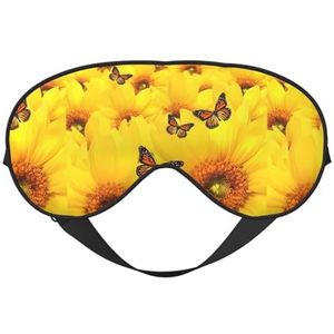 Gele bloemen vlinders unisex elastische verstelbare gesp ontwerp verduisterende slaap oogmasker voor thuis reizen yoga kantoor dutje