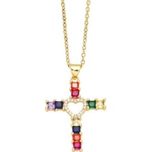 Meerkleurige, helder kristallen hartkruishanger for dames Verkoperde gouden kruisketting Geschenken (Style : Multicolor)