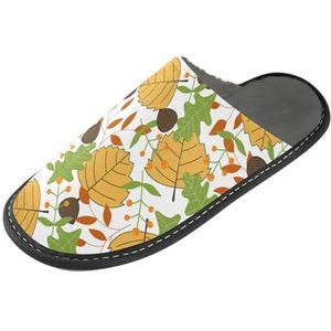 LI ZHI XIN Volwassen Pluche Slippers Dames Flanel Warme Huis Schoenen Met Antislip Mens Indoor Slippers Met PVC Zool Maat 4-11 Tropische Boom Bladeren, Meerkleurig, 4/5 UK