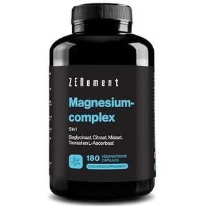 Magnesium Complex, 5-in-1 - Bisglycinaat, Citraat, Malaat, Thaurinaat en L-Ascorbaat - Hoge Biobeschikbaarheid en Tolerantie, zonder magnesiumoxide - 360 mg per dosering - 180 Capsules - Zenement