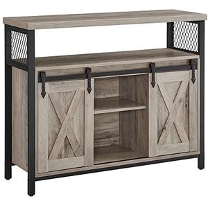 VASAGLE Dressoir, keukenkast, opbergkast, met 2 schuifdeuren, 33 x 100 x 80 cm, verstelbare planken, landelijke stijl, voor woonkamer, grijs-zwart LSC092B02