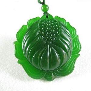 Chinese jade hanger,Jade Hanger, Groene dames jade hanger ketting gesneden klein formaat sneeuw lotus amulet heren damesmode stenen sieraden