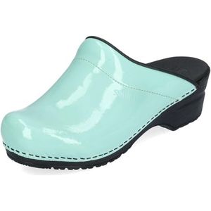 Sanita Sonja Open Clog, lakleer, origineel handgemaakte, flexibele leren clogs voor dames, anatomisch gevormd voetbed met zacht schuim, lichtgroen, 40 EU