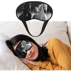 Zwart en wit paarden hardlopen slaapmasker zacht verduisterend oogmasker met verstelbare riem comfortabele oogschaduw cover voor vrouwen mannen diepe rust reizen werk thuis
