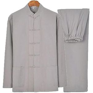 OIFAODAO, Puur katoenen tangpak lange mouwen jassen broek, tai chi uniform Chinese traditionele kleding, hanfu vechtsportpak,Tai Chi-uniformen(Grijs,L XL)
