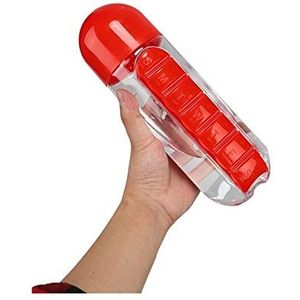 Cecilie 600ml 2 in 1 pillendoosje Water Bottle Outdoor 7 compartimenten Geneeskunde Organizer met het drinken van Fles Portable Carrying Tablet Cecilie (Color : Red)