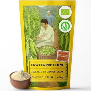 NaturaleBio erwteneiwit 450 g. Veganistisch, biologisch en non-GMO. Hypoallergeen en licht verteerbaar. Voor gewichtsbeheer, spierherstel en -groei.