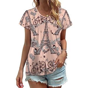 Parijs toren fiets dames V-hals T-shirts leuke grafische korte mouw casual tee tops XL