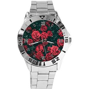Rode Rose Mode Dames Horloges Sport Horloge Voor Mannen Casual Rvs Band Analoge Quartz Horloge, Zilver, armband