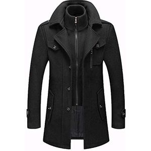 Warme wollen jas voor heren, afneembare dubbele kraag, erwtenjas, casual, winter, business, slim fit, jas met katoenen voering, dikke buitenkant, winddichte jas voor buiten