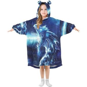 YOUJUNER Kids Oversized deken hoodie, Fantasy Dragon Warm Fleece Hoodie Deken Pluche Draagbare Deken Hoodie Sweatshirt Trui voor Jongens Meisjes, Meerkleurig, 8 jaar grote maten
