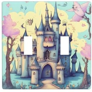 ZhaoYuGoods Fairytale kasteel print muurplaat, dubbele tuimellichtschakelaar outlet cover 2-voudig 11,4 cm x 11,4 cm, decoratieve pc-voorplaat voor thuis en kantoor