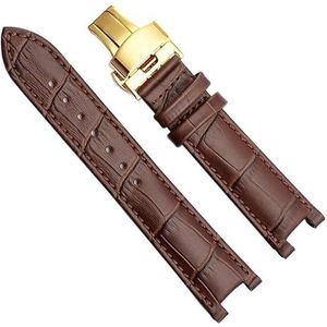 dayeer Echt lederen horlogeband voor GC gekerfde heren- en dameshorlogeriem met roestvrijstalen vlindergesp (Color : Brown White Gold, Size : 22-13mm)