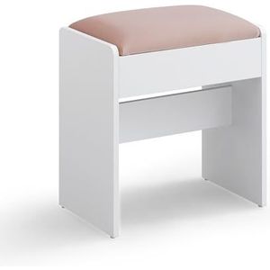 VASAGLE Kruk Kaptafel Gestoffeerd Fluweel Make-up Kruk met Antislip Voetkussentjes voor Kleedkamer Slaapkamer Entree Mat Wit Pastel Roze RDS001W01