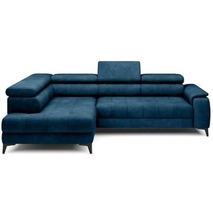 DomoHome Hoekbank, vrijstaand, met slaapfunctie en verstelbare hoofdsteunen, chaise longue, linkerkant, 278×197×76/98 cm, slaapoppervlak: 88×200 cm, stoffen bekleding in koningsblauw