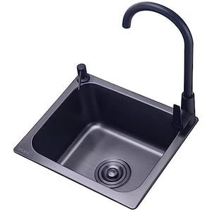 Bar-spoelbak Zwarte Kleine Spoelbak Roestvrijstalen Spoelbak Keuken Mini-spoelbak Zwarte Kraan Inclusief Accessoires (S : 38x32x20cm)