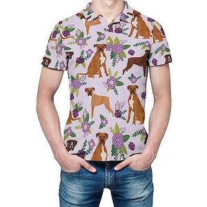 Mooie Boxer Huisdier Hond En Bloemen Mannen Korte Mouw Shirt Golf Shirts Regular-Fit Tennis T-Shirt Casual Business Tops