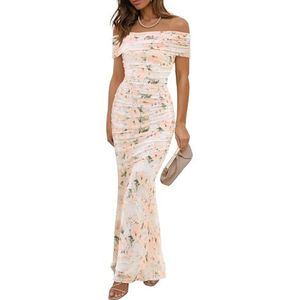 Off-shoulder bloemenjurk for dames, elegante formele cocktailparty bodycon(White,XL)