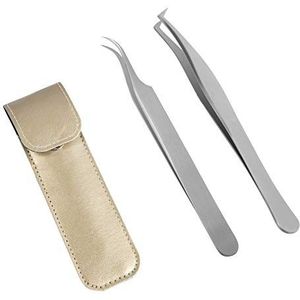 Lunamoon Wimperverlenging, pincet voor wimpers, rechte en gebogen puntige uiteinden, nipper 2 stuks, professionele roestvrijstalen precisiepincetten, set (tweezers set03)