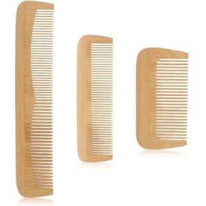 WWZ889 3-delige houten kam, fijne tandenkammen voor vrouwen, antistatische houtkammen voor mannen, natuurlijke bamboekam, haarkamset voor steil haar, krullend haar, baard