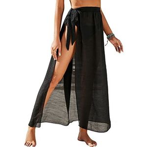 Sarong voor dames, pareo voor strandvakantie, lange strandjurk, zomer, bikini, cover-up, chiffon, badpak, wikkelrok, strandrok, vrouwen, meisjes, zijbandjes, sarong strandrok, strandkleding, zwart, Eén maat