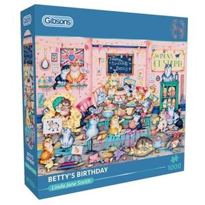 Betty's verjaardag | 1000 stukjes legpuzzel | kat legpuzzel | duurzame puzzel voor volwassenen | premium 100% gerecycled bord | geweldig cadeau voor volwassenen | Gibsons Games