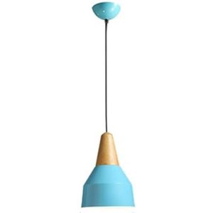 LANGDU Macaron enkele kop kroonluchter creatieve lampenkap met houten aluminium eetkamer hanglamp E27 voet - verstelbaar koord thuis hanglamp for keukeneiland studeerkamer woonkamer bar(Color:Blue,Siz
