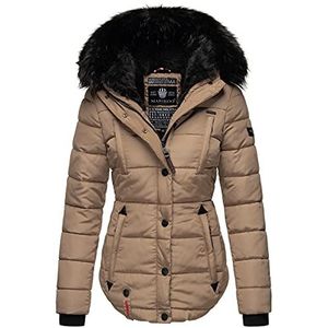 MARIKOO Warme winterjas voor dames, gewatteerd, imitatiebont B618, taupe, L