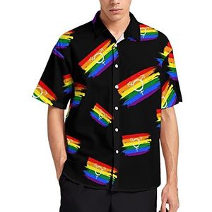 Aquarel Regenboog Spectrum Vlag Hawaiiaanse Shirt Voor Mannen Zomer Strand Casual Korte Mouw Button Down Shirts met Zak