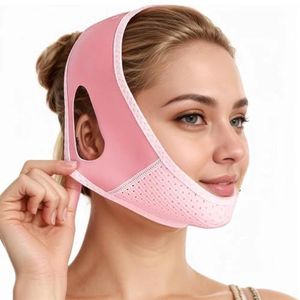 Kinmasker dubbele kin herbruikbaar, V-vormige kin gezichtsverstevigingsband, kinband, afslankband, dubbele kinverwijderaar, ontworpen voor dagelijks gebruik, lichtroze