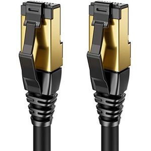 deleyCON 15m CAT8.1 LAN Kabel Patchkabel Netwerkkabel - RJ45 LAN DSL Kabel Koper S/FTP Afscherming 2000 MHz 40 Gbit - CAT.8 Ethernet Kabel RJ45-Stekker Verguld - Zwart