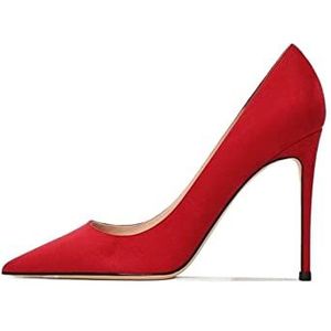 TABKER Sandalen met hakken Dames hoge hakken, schoenen met smalle tenen, licht suède, feesten en bruiloften (kleur: rood, maat: 7,5 UK)