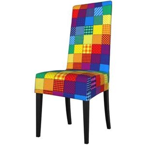 KemEng Patchwork Patroon Van Regenboog Kleuren, Stoelhoezen, Seat Protector Stretch Eetkamerstoel Slipcover Seat Cover voor Stoelen