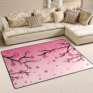 Gebied tapijten 100 x 150 cm, perzikbloem roze gebied tapijten voor slaapkamer wasbaar vloertapijt antislip kantoormatten, voor kinderkamer, achtertuin