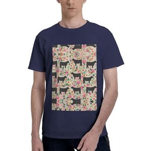 CKGODGF Katoenen T-shirt met bloemenkoeienprint voor heren, casual en comfortabel, korte mouwen, geschikt voor fitness en dagelijks gebruik, Donkerblauw, S