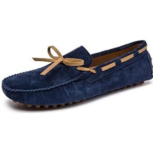 Heren loafers schoen suède rijden mocassins schoenen effen kleur lichtgewicht antislip platte hak prom instapper (Color : Blue, Size : 45 EU)