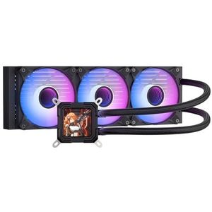 darkFlash DV360S All-in-one vloeistofkoeler CPU, 3,2” LCD-scherm met resolutie van 320*320, ARGB PWM-ventilatoren, 360mm radiator, CPU PC Aio-koeler compatibel met Intel 1851/1700, AMD AM4/AM5 (zwart)