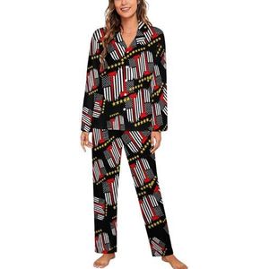 Amerikaanse vlag ster dames pyjama sets tweedelige button down nachtkleding lange mouw top en broek loungewear