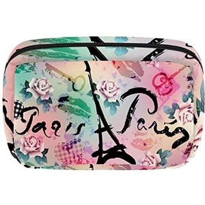 Parijs Eiffeltoren Kleurrijke Reis Gepersonaliseerde Make-up Bag Cosmetische tas Toiletry tas voor vrouwen en meisjes, Meerkleurig, 17.5x7x10.5cm/6.9x4.1x2.8in
