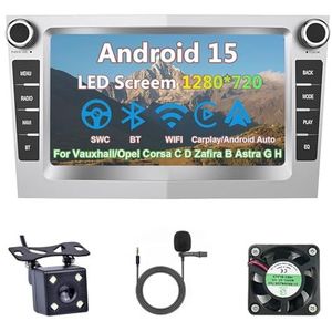 Draadloze Autoradio Android 15 voor Vauxhall/Opel Corsa C D Zafira B Astra G H met draadloze carplay en Android Auto Bluetooth USB Wifi 4G GPS Navigatie(S-6(8G+128G))