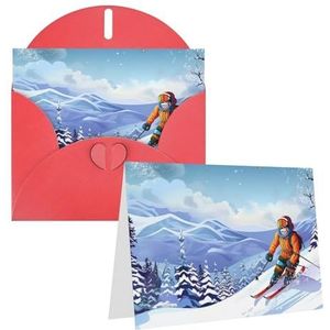 VTCTOASY Winter skiën Print Verjaardagskaart Blanco Wenskaarten Met Enveloppen Dank U Kaart Grappige Kerstkaarten Voor Alle Gelegenheden Verjaardag Bruiloft