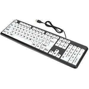 USB Bedraad Low Vision Toetsenbord, Toetsenbord voor oude Mensen met Witte Grote Druktoetsen, Duurzaam Toetsenbord Geschikt voor Ouderen met een Visuele Beperking en Slechtzienden(zwart)